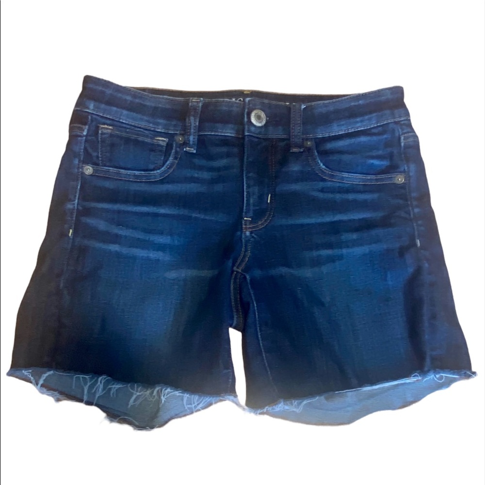 American Eagle Dark Wash Denim Midi Cut Off Shorts